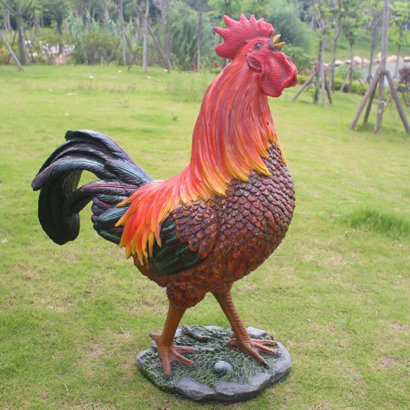新品树脂陶瓷仿真公鸡摆件大母鸡小摆设动物家居鸡装饰品特大号高芦花