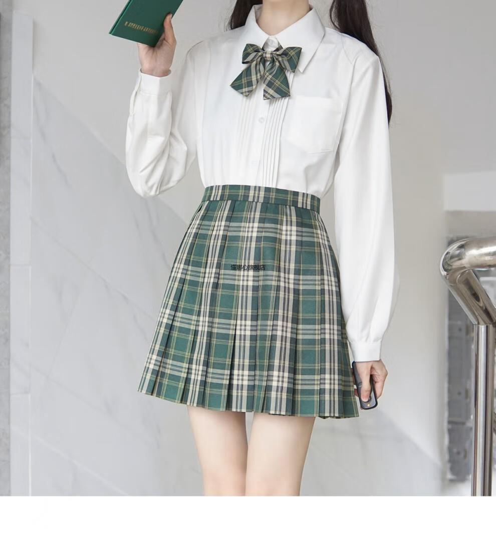 日系jk制服水手服jk基础款长袖风琴褶黑色白色衬衫女基础风琴褶角襟尖