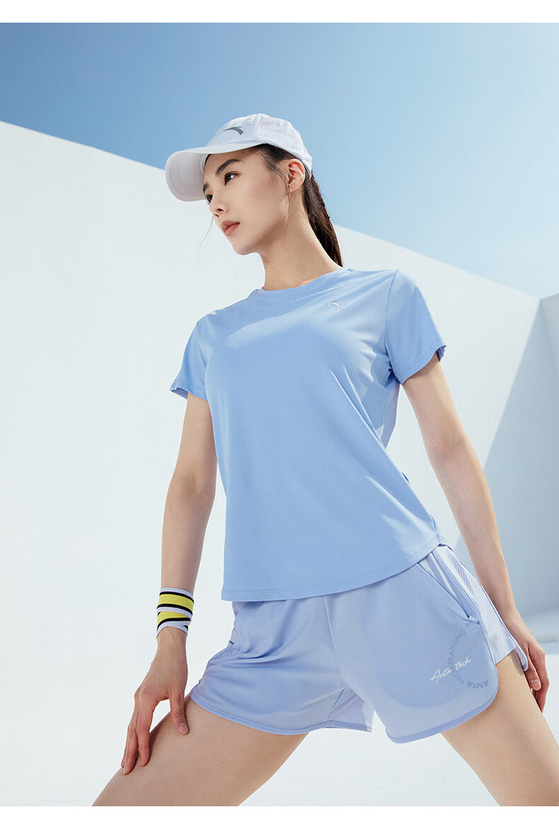 安踏吸湿速干运动t恤女2022夏季新款健身短袖透气训练服1雪花白m165