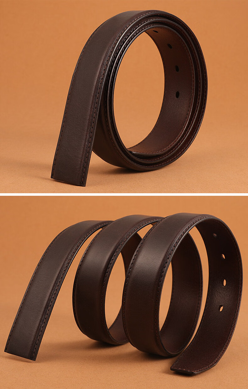 不带头针扣男士无头皮带条头层牛皮腰带无扣不带扣带身黑色宽度37cm