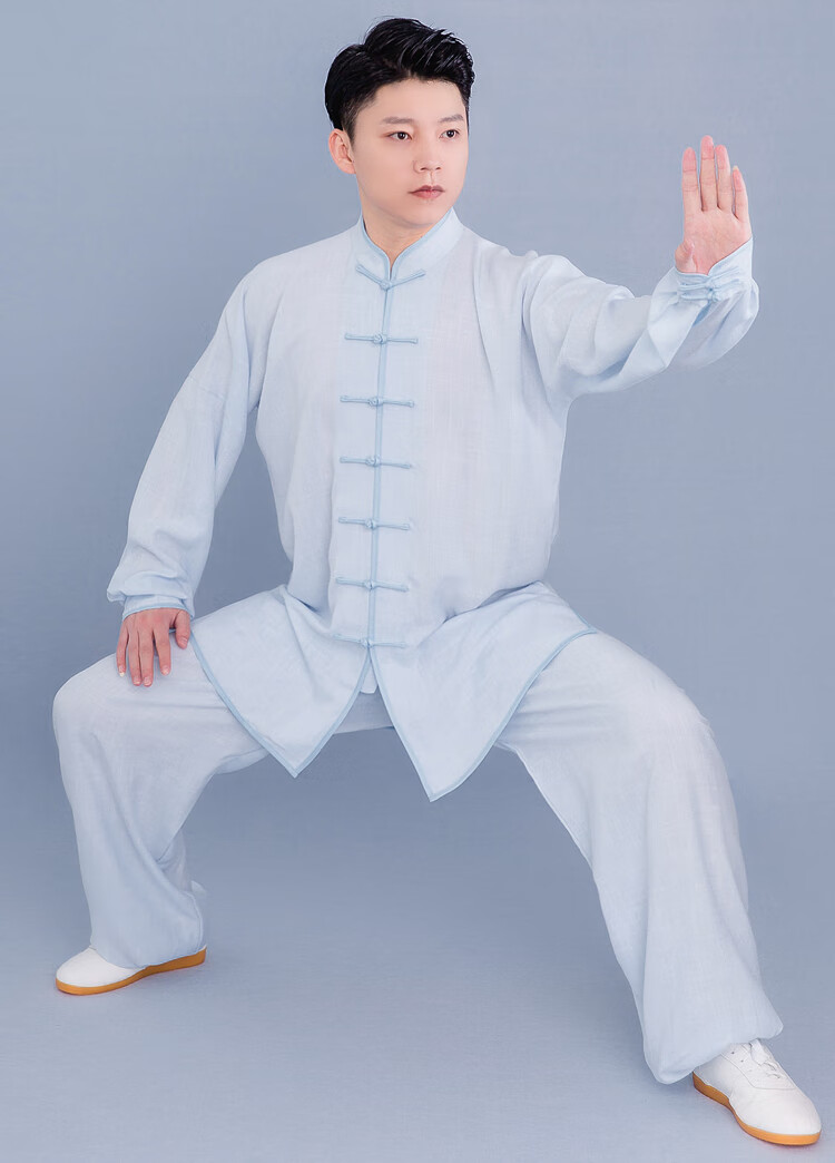 韵沐汐 练功服 太极服女夏季棉麻装男春秋中老年太极拳武术表演服 玫