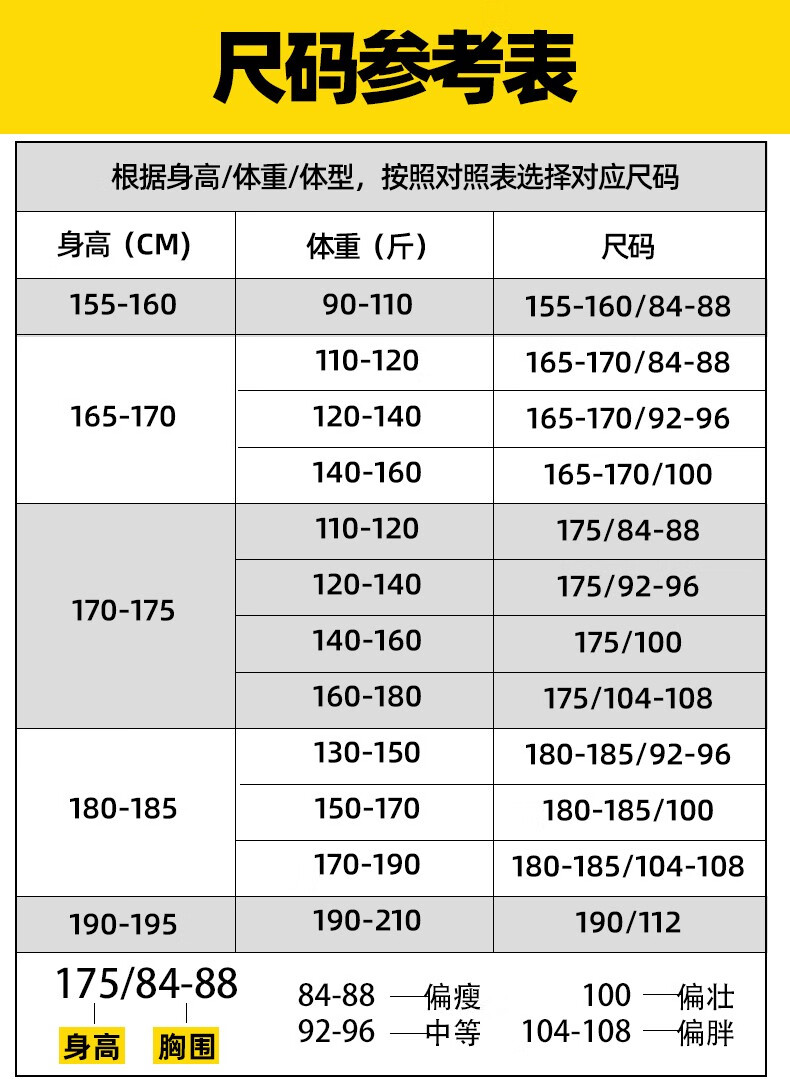 体能服尺码对照表图片