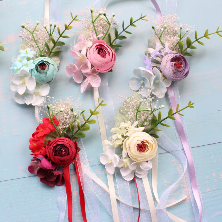 欧式婚礼新娘新郎满天星伴娘伴郎手腕花姐妹团胸花结婚用品手花 紫色