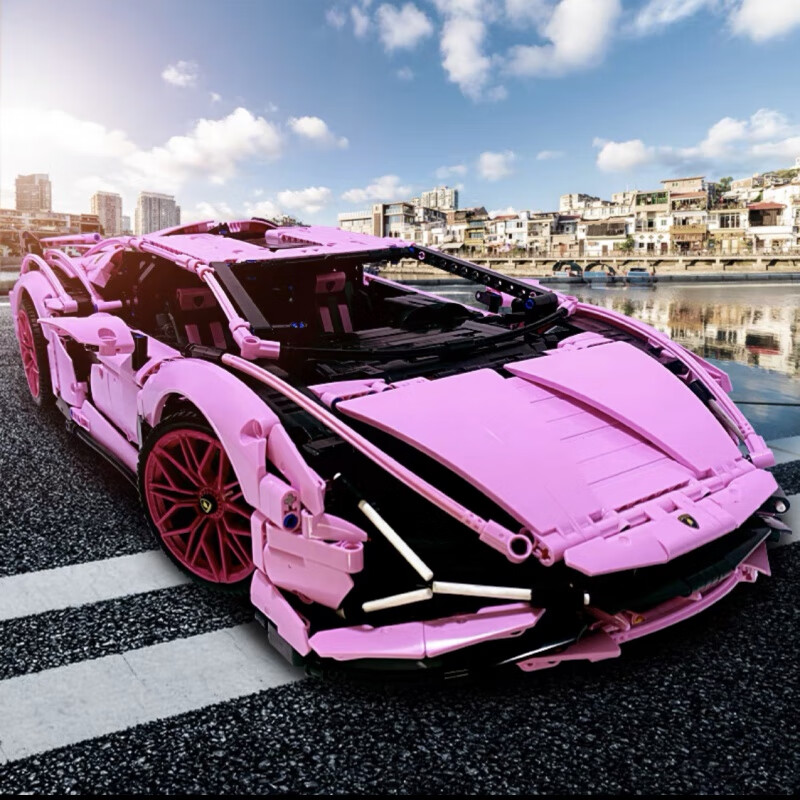 【】布加迪威龙积木粉色拼装跑车模型42083高难度动力机械遥控灯光