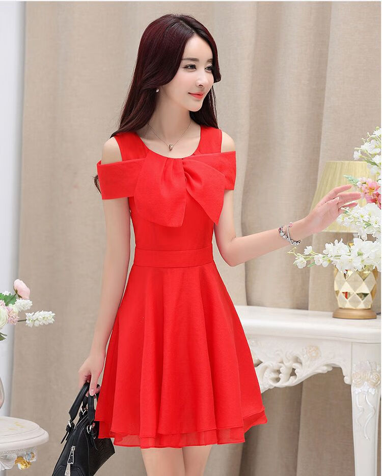 直身裙收腰连衣裙中长款直筒连衣裙夏 直筒型矮个子修身雪纺女显天