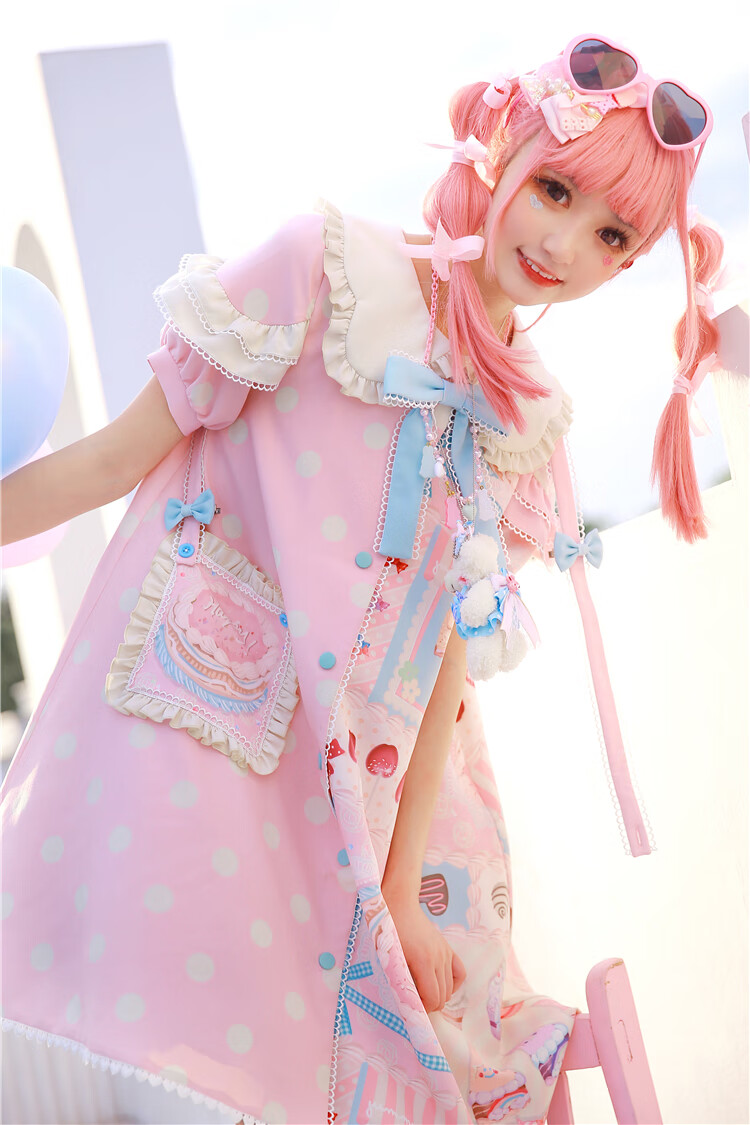 璟味洛丽塔猫芮可lolita呲甜短袖夏原创可爱洛丽塔连衣裙波点边夹定