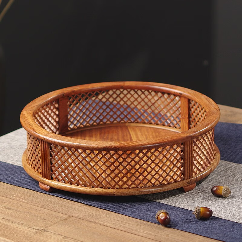 臻厨艺缅甸花梨木实木果盘客厅茶几零食托盘木质家用复古摆件新中式