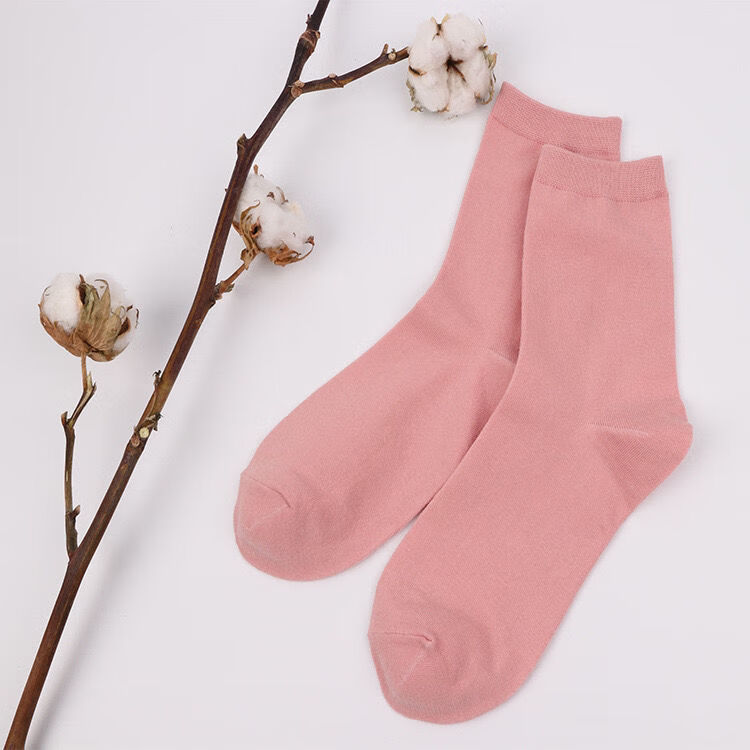 花眫新款女中筒袜休闲糖果纯色精梳棉女袜 咖啡
