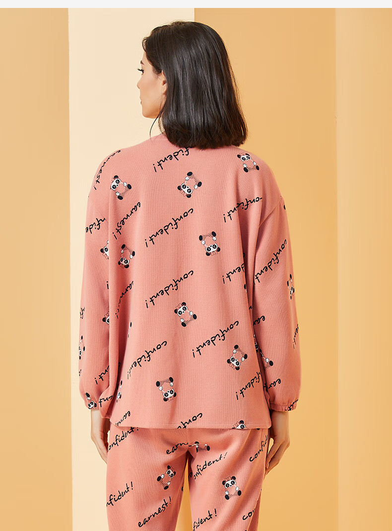 仕乐螺纹家居服套装情侣中厚宽松家居两件套休闲韩版卡通印花本命年女