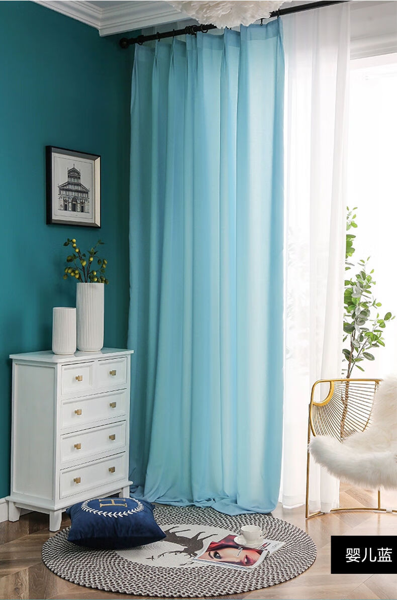 天丝绒纱帘透光不透人窗纱卧室客厅阳台隔断飘窗双开韩褶窗帘雅致米天