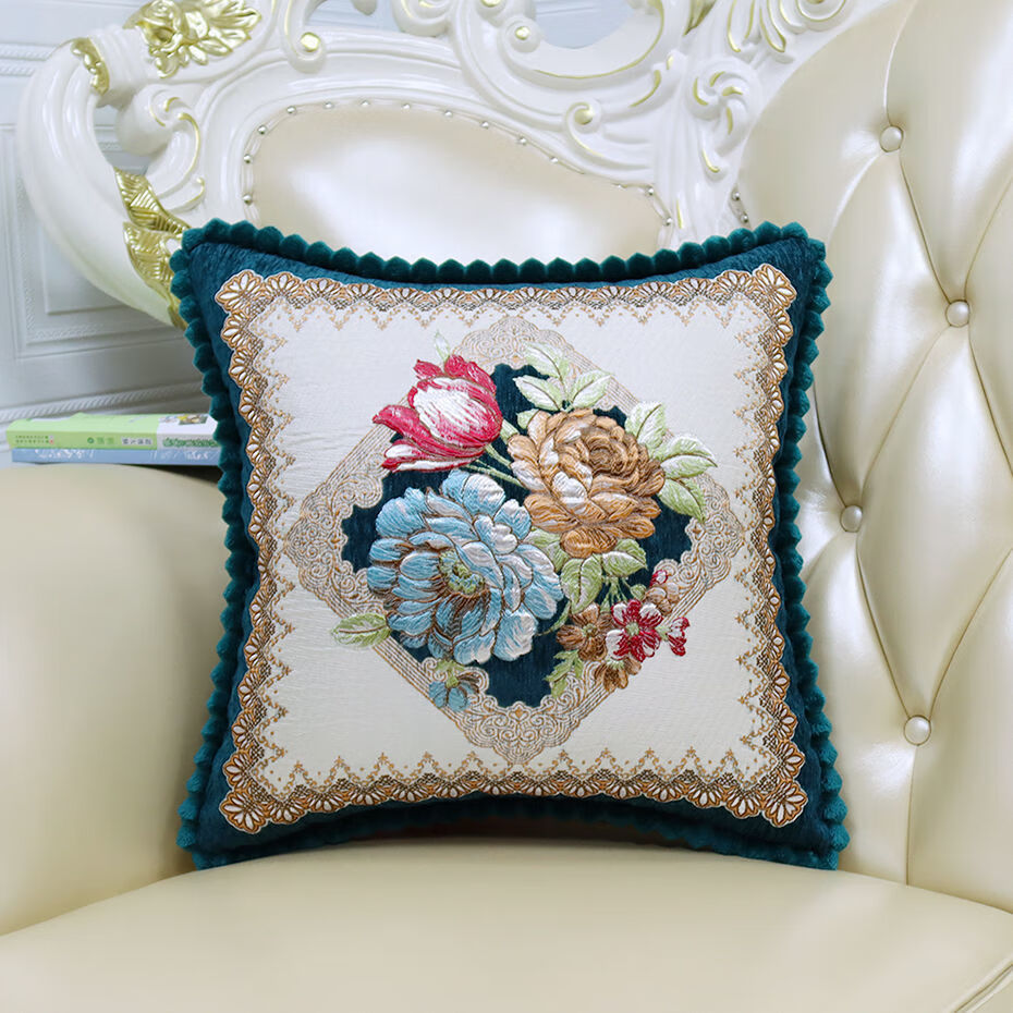 客厅沙发靠垫抱枕卧室刺绣抱枕套靠枕床头靠背正方形护腰靠背郁金香