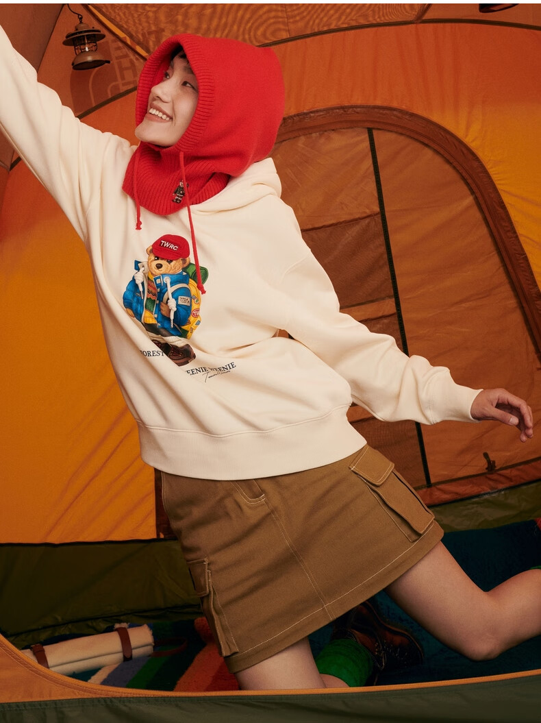 weenie小熊连帽套头卫衣短款上衣宽松韩版女装早秋新款2022 棕色 155