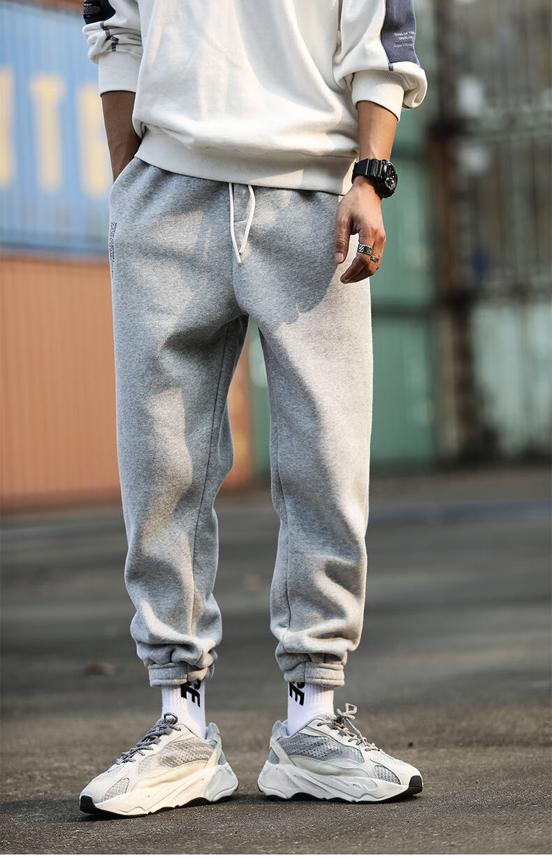 秋季卫裤男潮牌针织休闲裤宽松直筒束脚裤灰色篮球百搭男士运动裤运动