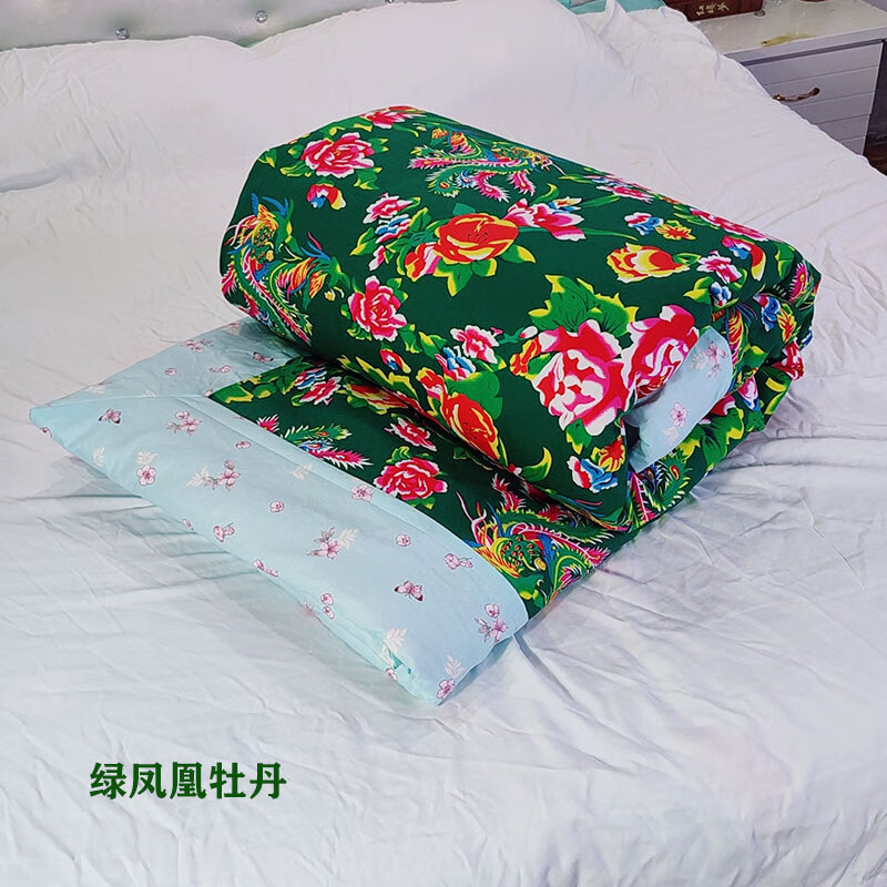 东北大花被 复古东北风大花花布凤凰牡丹传统老式被套怀旧民族 浅蓝