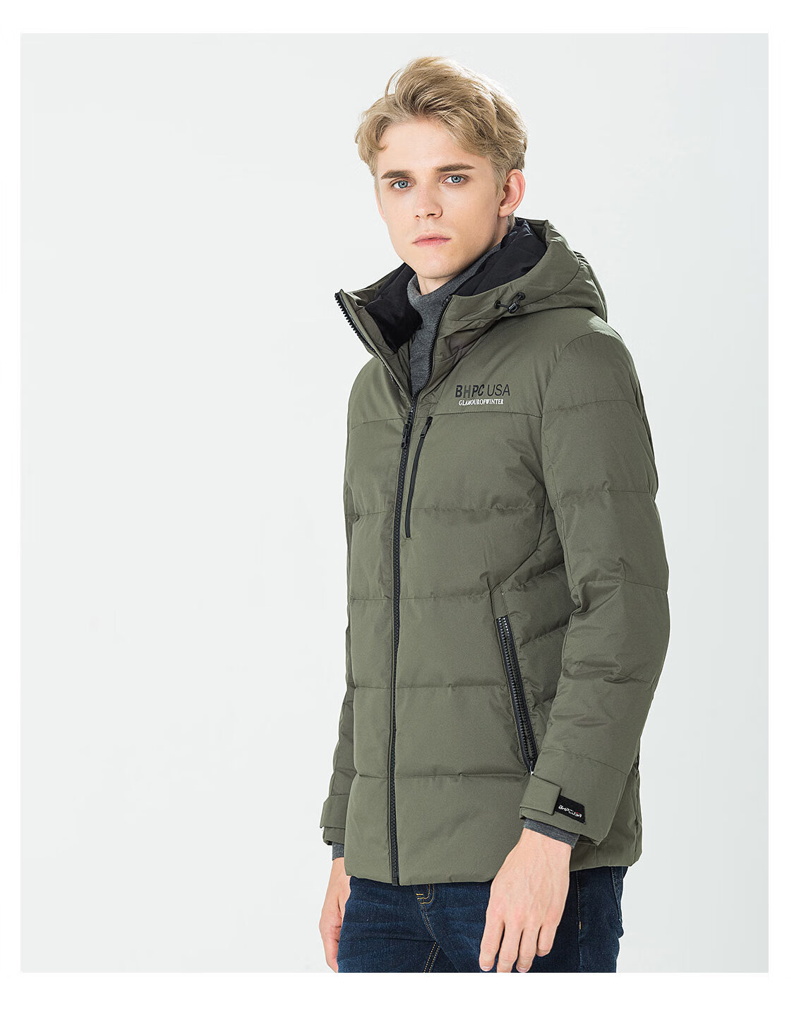 比华利保罗秋冬新品厚款男士羽绒服保暖连帽外套 白色 46