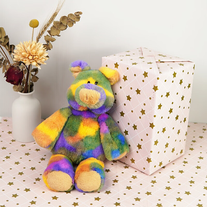 五彩熊小猪公仔可爱兔子七彩色布娃娃毛绒玩具玩偶男女生生日礼物