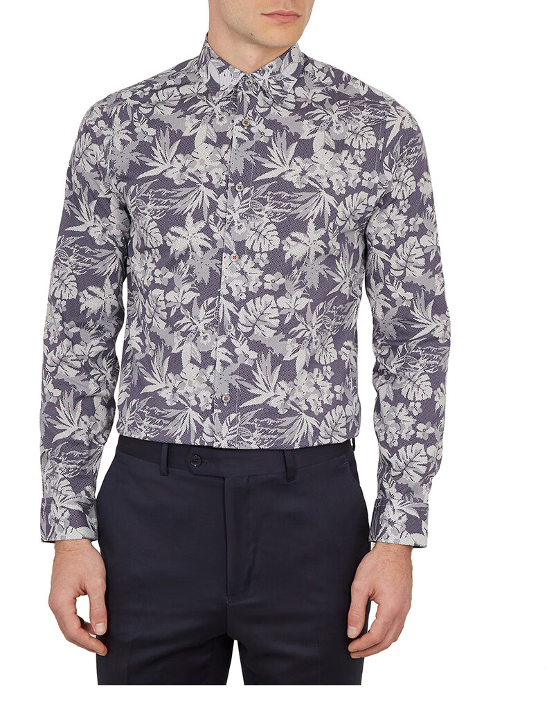 男装 衬衫 ted baker ted baker 男士精美印花长袖衬衫 藏青色 15