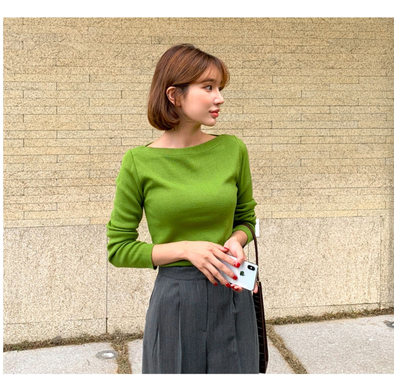 衫女装2020新款秋冬季一字领长袖打底衫修身紧身毛衣套头上衣 墨绿色