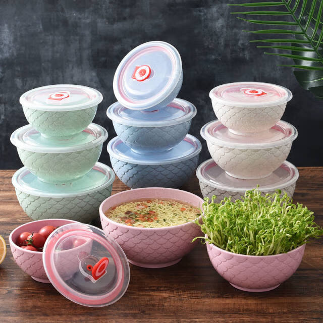 加厚小麦密封保鲜碗带盖泡面碗碗家用泡面餐具专用微波炉饭盒套装