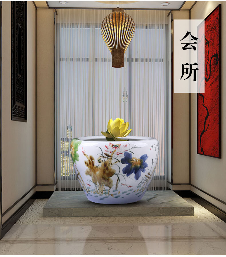 瓷乌龟缸睡莲缸客厅酒店办公室装饰品摆设 200件秋韵鱼缸 高脚底座