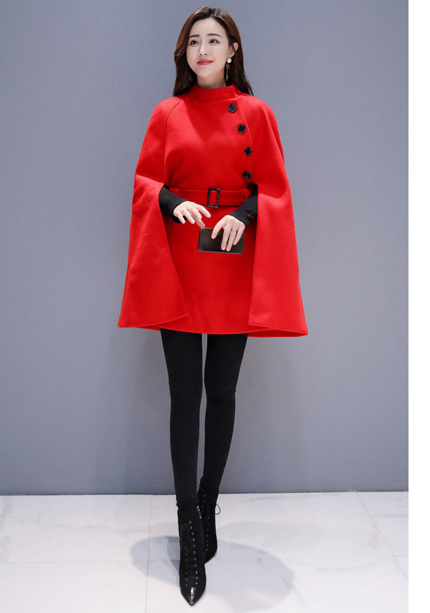 mirror披肩斗篷外套女秋冬赫本风毛呢大衣2020年新款中长款呢子披风