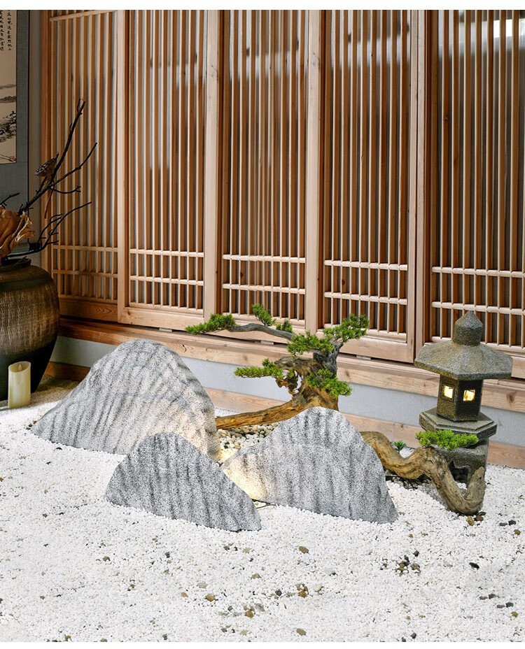 日式雪浪石切片组合造景庭院枯山水景观石头软装摆件园林假山预售款