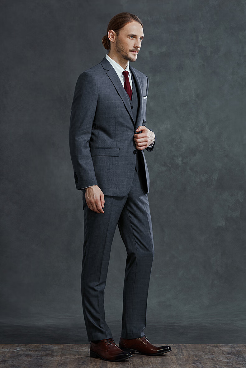 纯羊毛西服套装男英伦风商务休闲正装修身西装男套装上班职业西装新郎