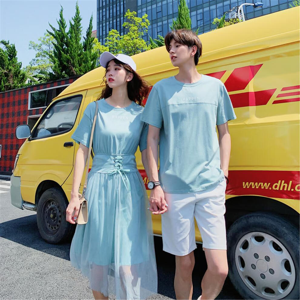 支持国货凯伦欧格同色系情侣装小众一裙一衣夏装法式系带连衣裙套装