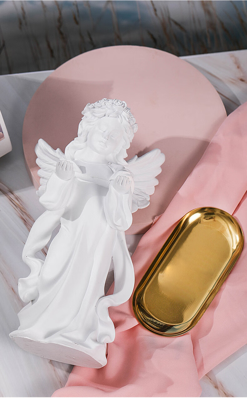 北欧祈祷少女天使金属托盘 酒店餐厅前台装饰品摆设 白色 颜料(颜料条