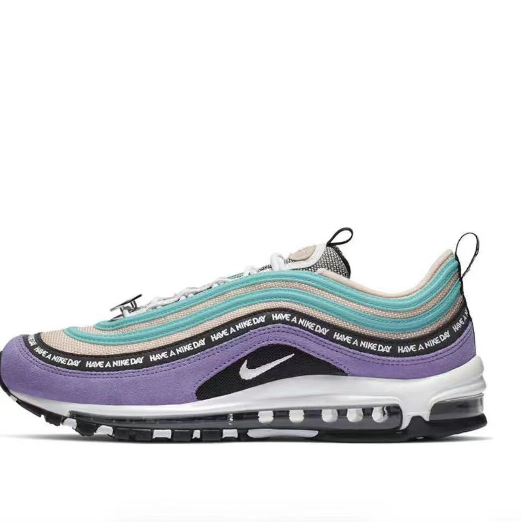 air max 97子弹头跑步全掌气垫运动鞋银子弹3m反光男女休闲鞋 灰紫勾