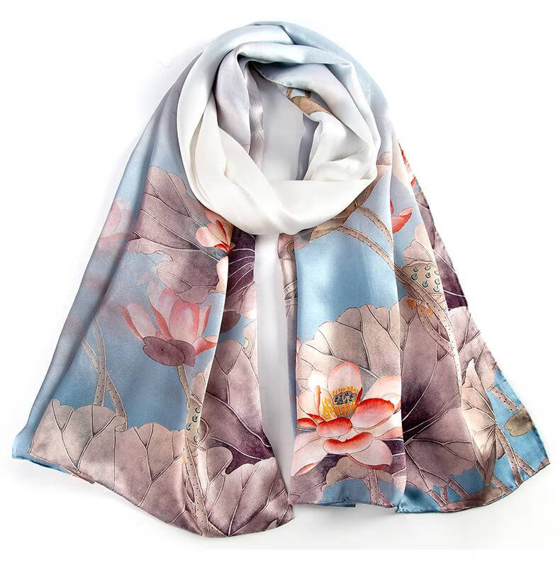 送长辈见面礼高档 上丝丝巾女春秋百搭桑蚕丝杭州丝绸围巾披肩婚礼