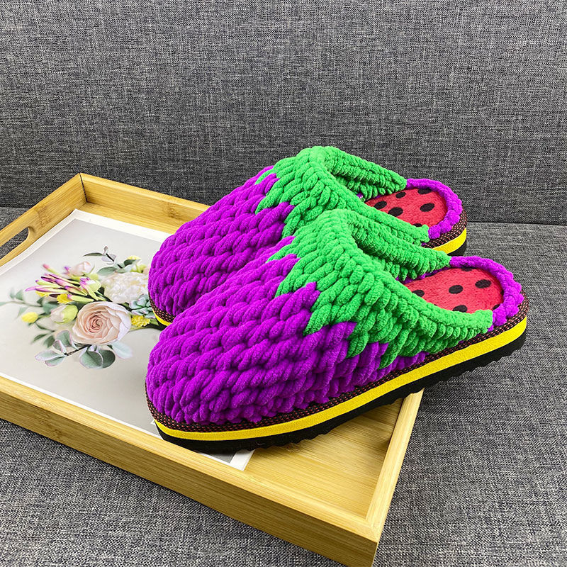毛线鞋手工编织粗线冰条线拖鞋成品居家鞋婚嫁鞋防滑 菠萝(冰条拖) 26