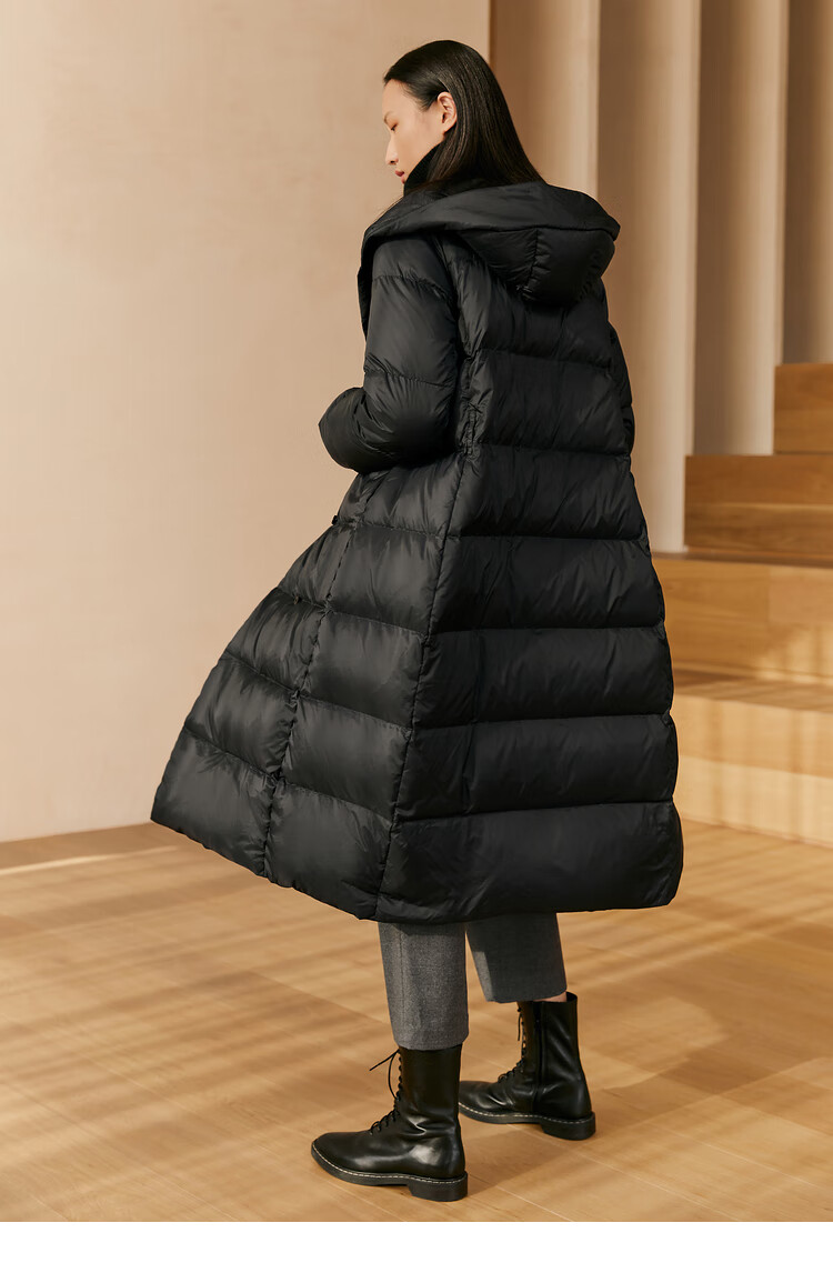 ovv秋冬轻盈长款连帽白鹅绒填充羽绒服女gwraj40103a 黑色a3 xs