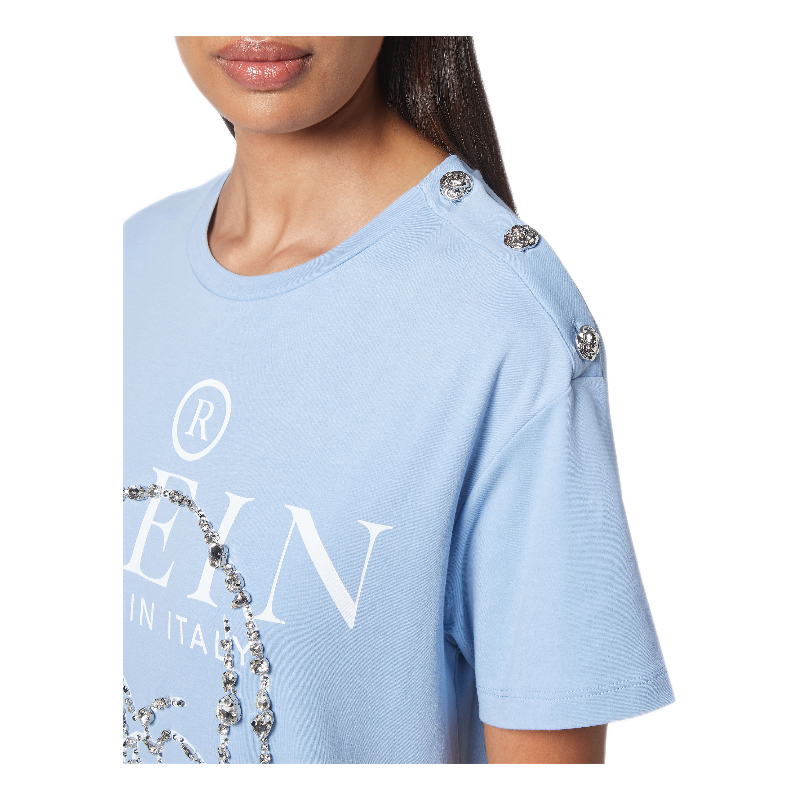 philipp plein菲利普.普兰女装短袖t恤棉质水晶骷髅印花时尚休闲 浅蓝