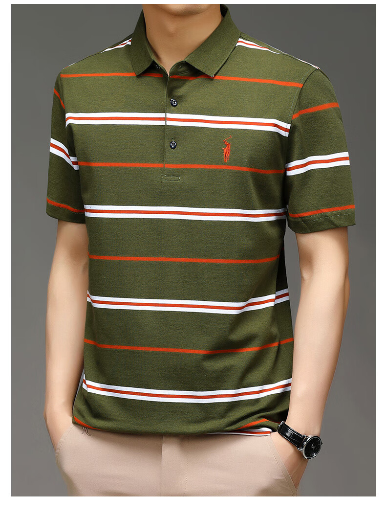 花花公子playboy男士短袖夏季休闲t恤百搭条纹保罗衫中年爸爸上衣