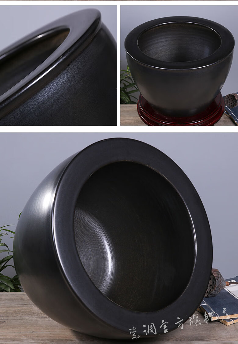 瓷调景德镇陶瓷鱼缸养鱼盆纯黑色大水缸庭院风水装饰摆件养荷花睡莲