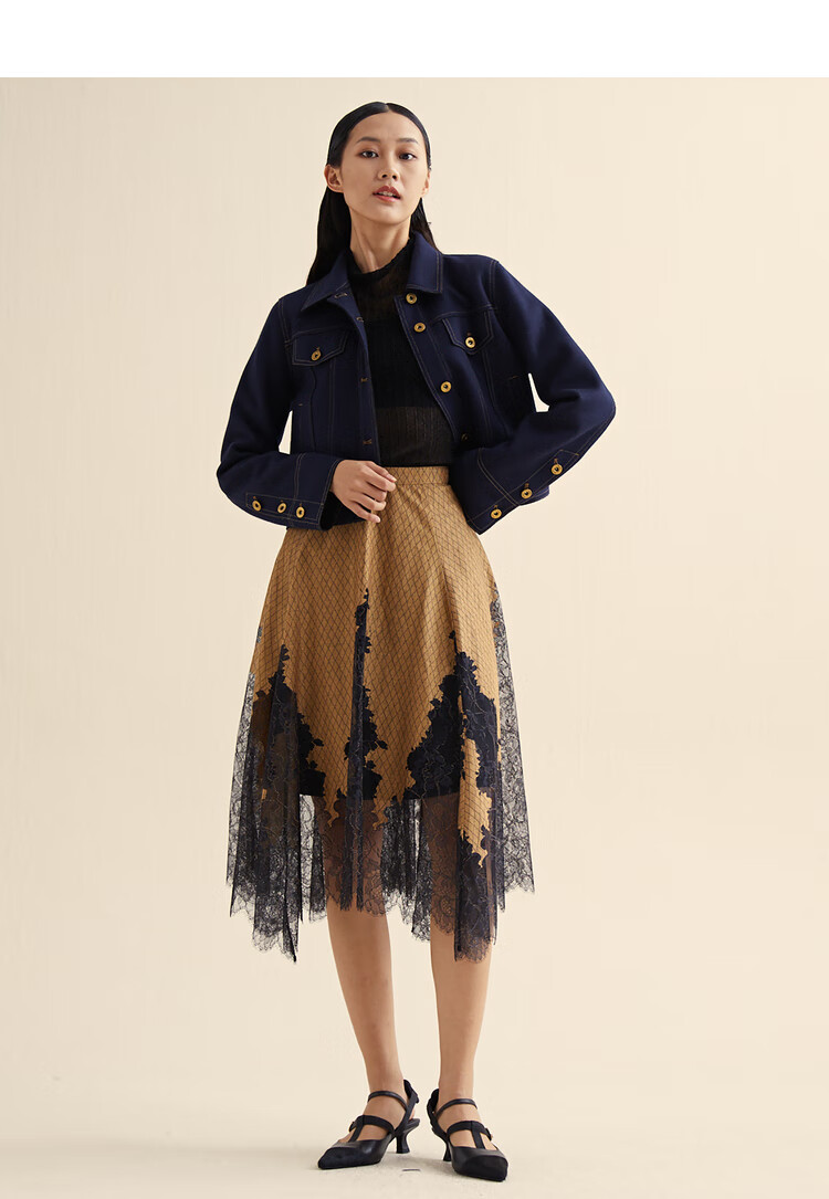 女装 半身裙 谜底 miidii/谜底21春新品复古浪漫不规则下摆拼接蕾丝