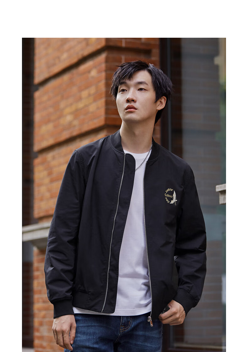 卡宾男装休闲夹克外套中华文化系列国潮仙鹤刺绣潮流棒球领街头a 浅