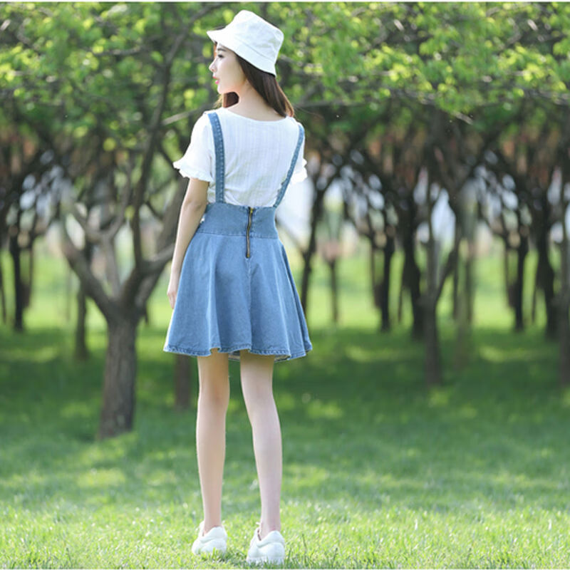 牛仔半身裙背带裙学生短裙女夏装小清新蓬蓬裙子 不可拆款 【送安全】