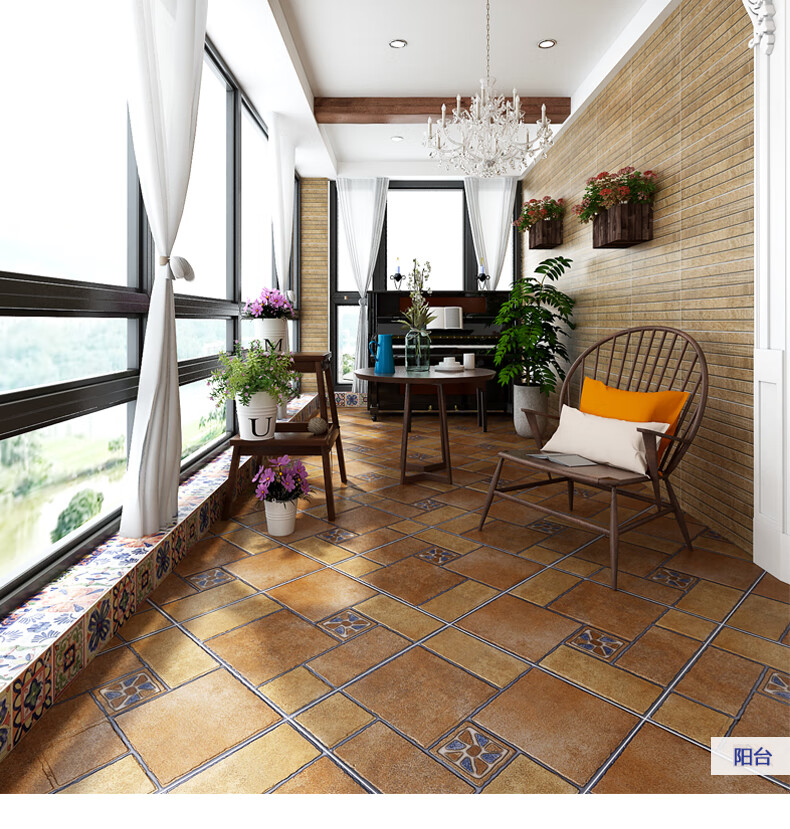 美式田园露台花园仿古砖阳台瓷砖户外滑中式庭院墙地砖600x600 智利