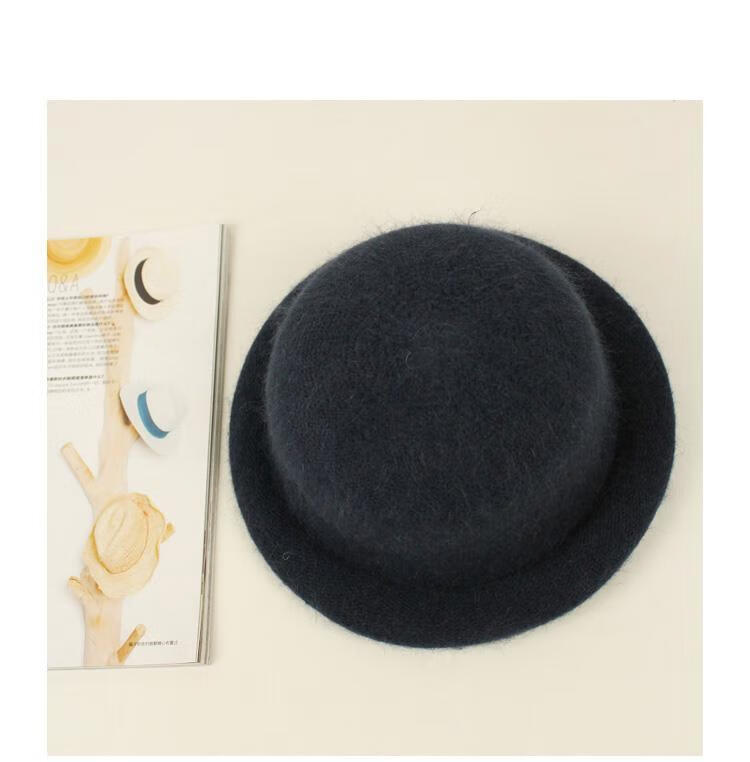 圆顶帽百搭卷边小圆帽韩版潮秋冬季丸子帽小礼帽女色针织混纺帽子发带