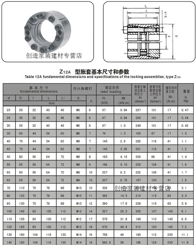 涨紧套z12a涨套fx60胀紧联结套rck11胀紧套ktr400免键轴套tlk450z12a