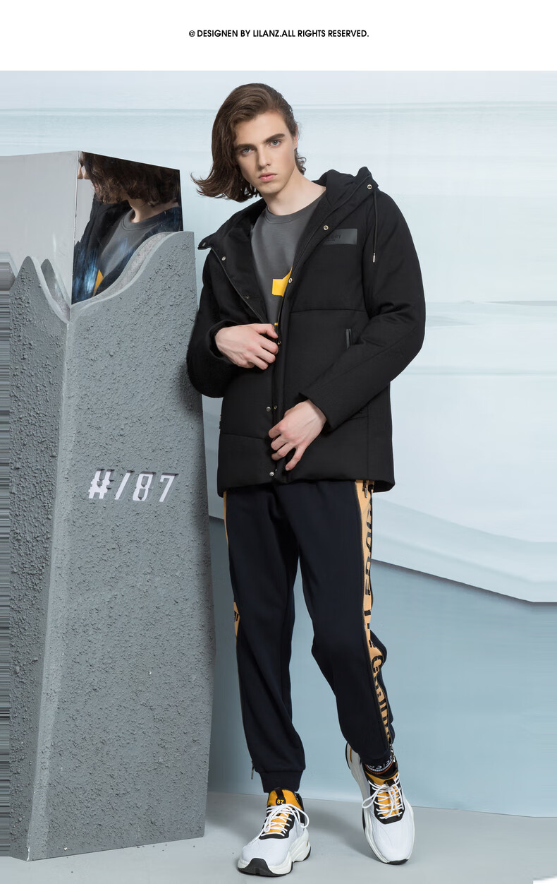 利郎官方羽绒服男2020新款时尚休闲男羽绒服 黑(q9drf1091y) 170/88a