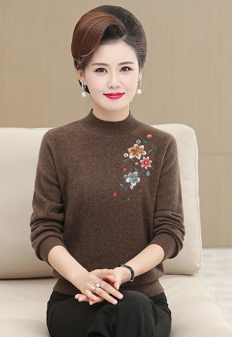 kingdeer鹿王恋雪高端市产100羊绒衫毛衣女中老年妈妈冬装宽松加厚半