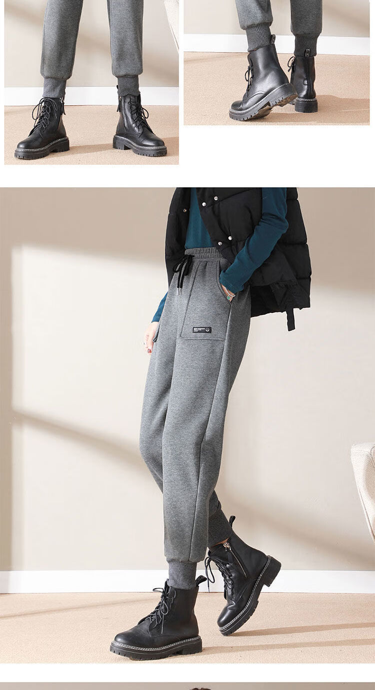 运动裤女宽松显瘦百搭休闲束脚哈伦裤子女长裤黑色秋冬款高含棉面料s