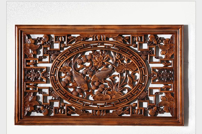 东阳木雕实木香樟木木质挂件横屏麒麟客厅玄关中堂中式背景墙饰福sn