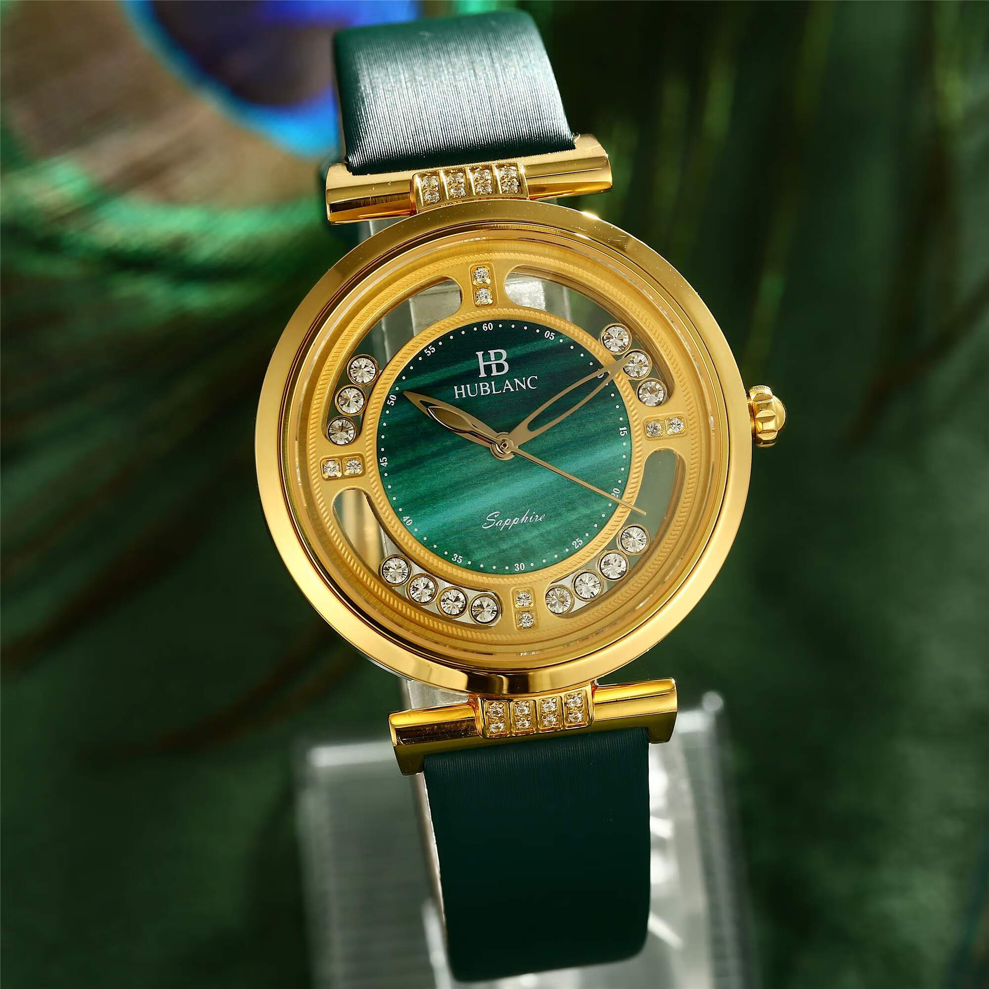 hb宇珀金表足金999金表小绿表女腕表女生礼物黄金手表进口机芯顺丰速