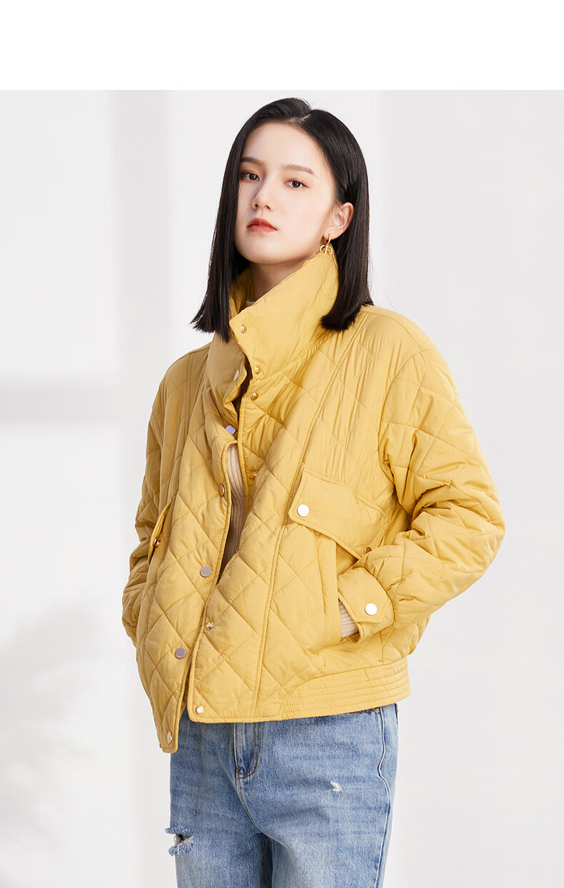 yifini易菲短款棉衣棉服立领多色时尚街头宽松棉外套女大口袋设计2110