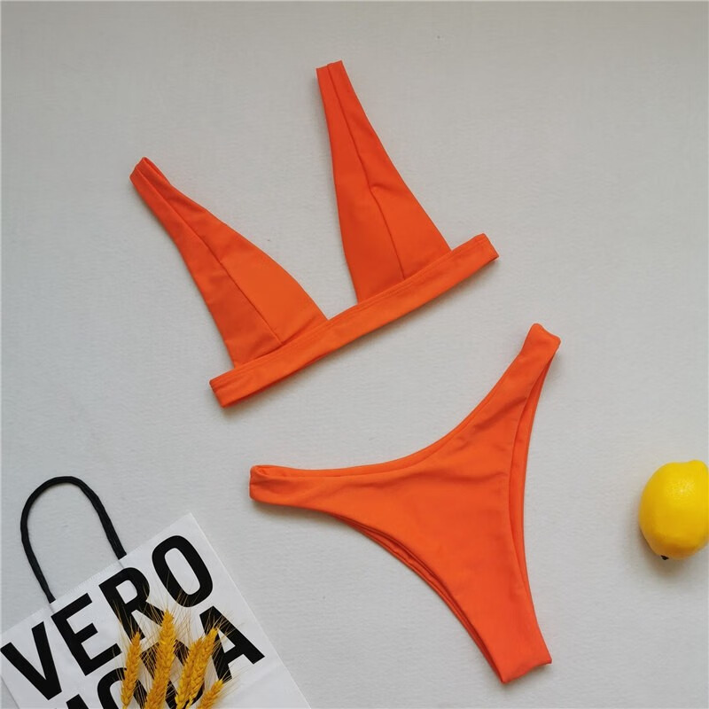 欧美运动潮牌 欧美新款小胸聚拢显瘦高叉分体泳衣女比基尼性感bikini