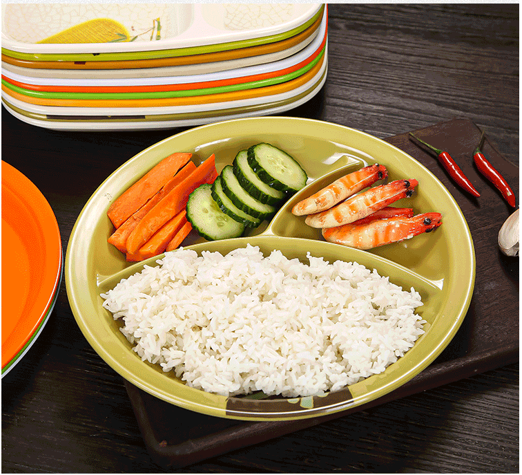 克曼旎加厚分隔餐盘四格方盘学校员工塑料快餐盘食堂套装多格仿瓷密胺